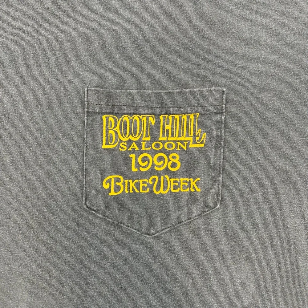 90s Vintage Bike Week Graphic Tee Mens 2XL Boot Hill Saloon Eagle Pocket Shirt